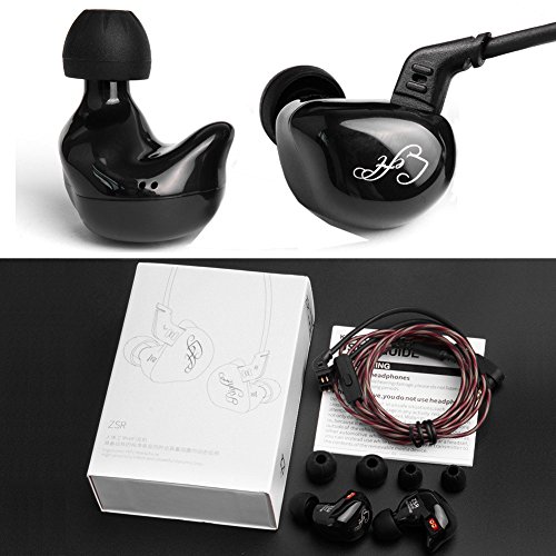 Kz Zsr In-Ear Headphones Earphone Hifi Stereo Deep Bass Earbuds With Detachable Cable 1Dd+ 2Ba Headset With Hybrid Driver For Running, Jogging, Walking (Black With Microphone) #TOP5