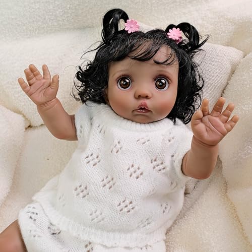 Muñeca Realista Reborn Baby Girl 40 cm Silicone Negra miniatura 5