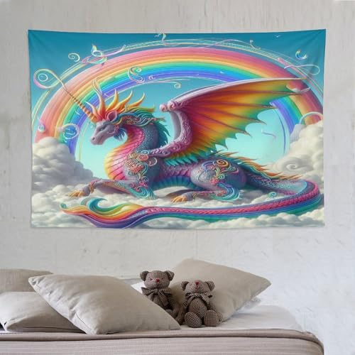 Tapisserie dragon mignon PAZZK 150x230cm pour deco salon et chambre