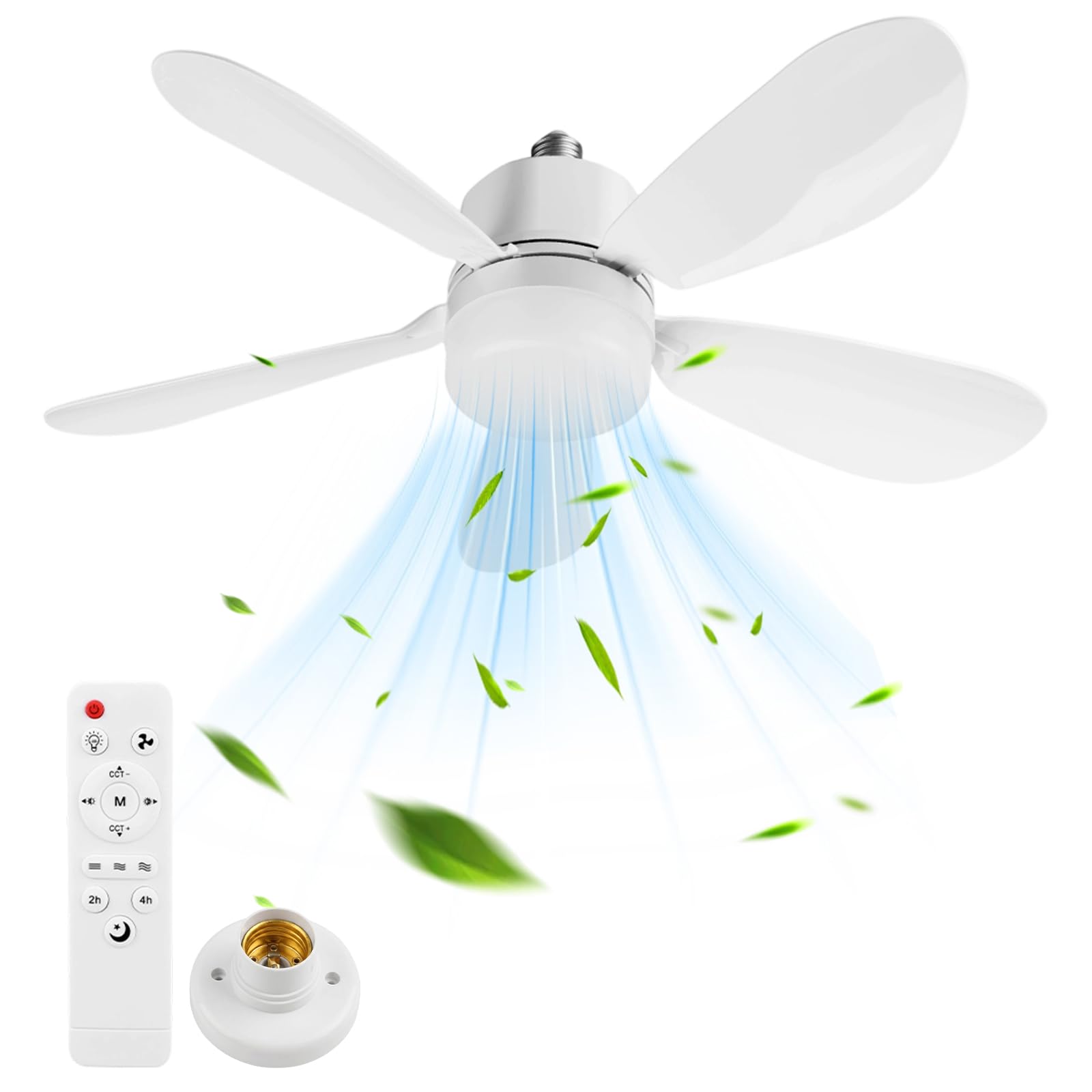AZURAOKEY 2 in 1 Ceilings Fans with Lights & Remote Control, 42cm Ceiling Fan Light Bulb Socket Fitting, Dimmable 3000-6500K 3 Color 3 Speed Timing Fan Lights Ceiling for Bedroom Living Room Kitchen