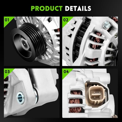 Image of 13893N Alternator L4 1.7L Compatible with Honda Civic, Acura EL 2001-2005, 70A 12V, 06311PLM505RM, 31100-PLM-A01A02, AHGA50, AMT0125, 400-48035, 90-27-3268