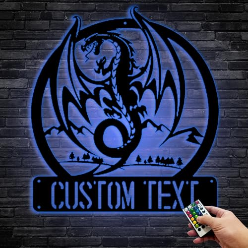 Custom Dragon Metal Wall Art, Personalized Name Sign for Living Room, Boy's Room, Man Cave