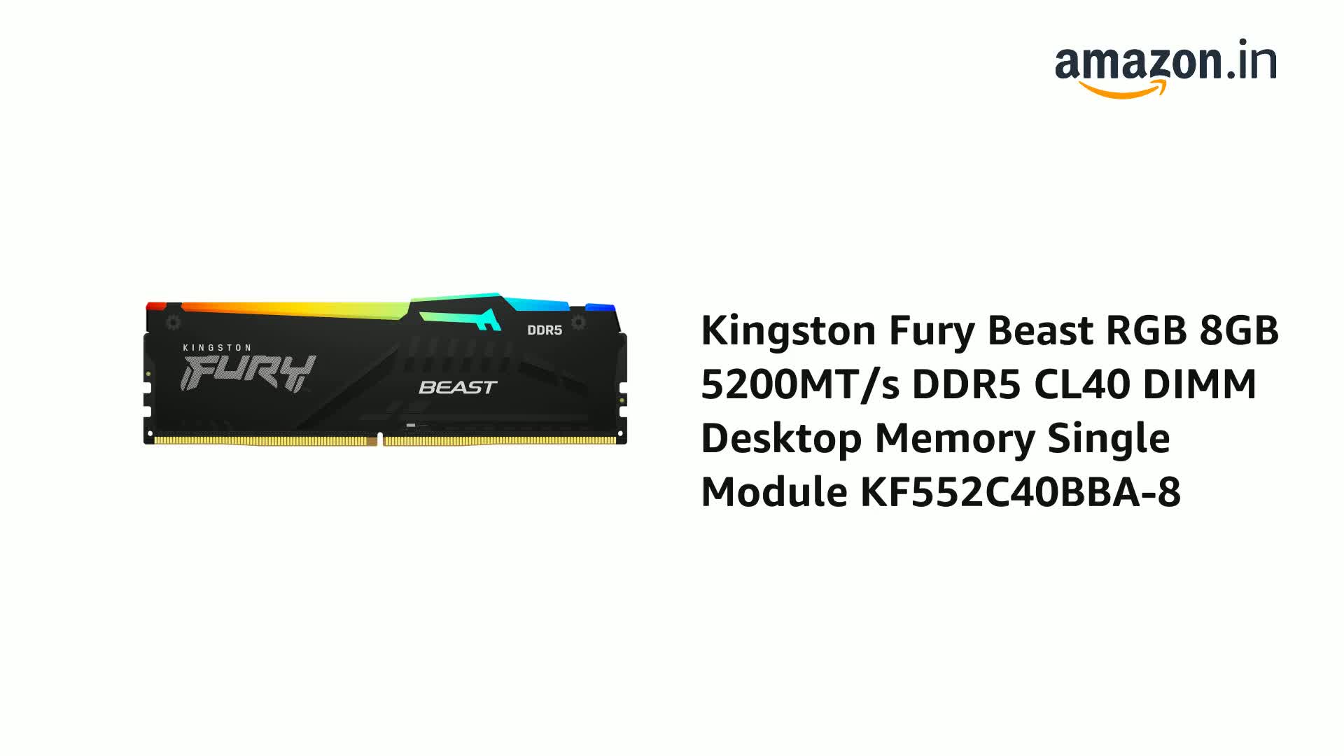KingstonDDR5 UDIMM 8GB 5200 2枚 Amazon.in: Buy Kingston Fury Beast RGB 8GB 5200MT/s DDR5 CL40 DIMM