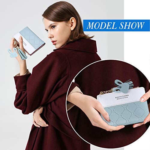 JOSEKO Girls Wallet kleine PU-lederen portemonnee kaarthouder portemonnee voor vrouwen en dames met blauw-blauwe kwasten Kunstleer, Bleu#01 - Image 3