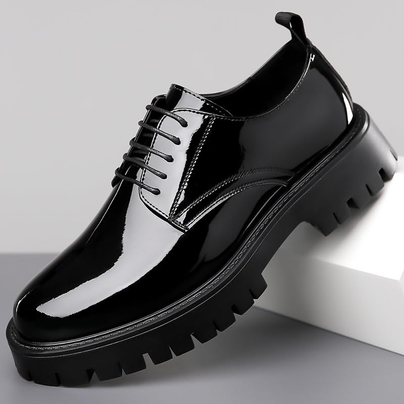 Men's Shiny Patent Leather Dress Shoes Mens Leather Lace Up Platform Oxfords Casual Slip-on Loafer Oxford Lightweight Casual Walking Shoes2