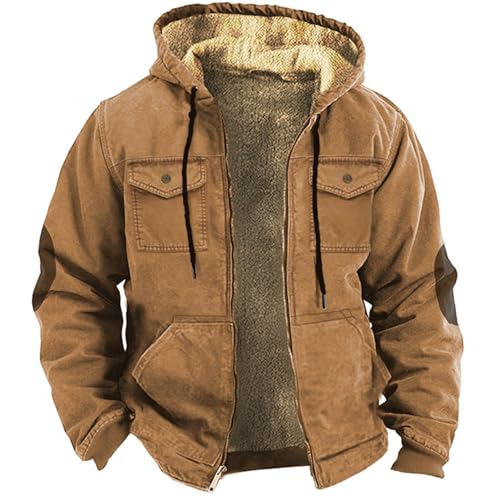 Veste polaire homme chaude veste hiver vintage sweat zippé à capuche