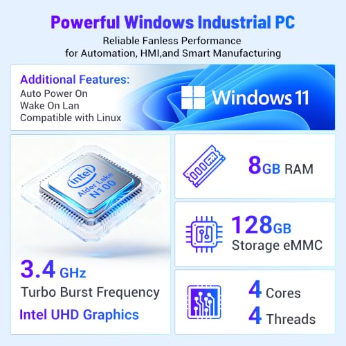 Image of 18.5 inch All-in-One Industrial Panel PC Win11 Pro, Fanless Embedded Panel Computer N100 8GB RAM 128GB ROM Touchscreen Tablet, 1920*1080 IPS, HDMI 2.0, Type-C 3.1 for Office /Automation /Kiosk /Bar /Warehouse