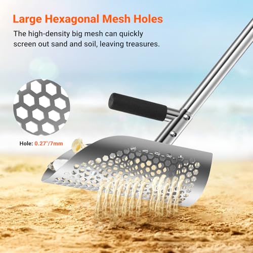 Yaheeda Long Handle Sand Scoop with Shovel for Metal Detecting, Metal Detector at Beach,Heavy Duty Stainless Steel Metal Detecting Tool,Treasure Finds Scoop, Digging Shovel Fast Sifting by Yaheeda - Image 3