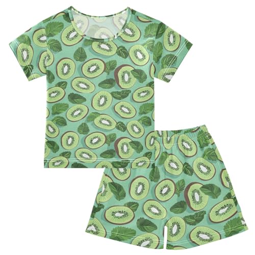 ALAZA Leaves Kiwi Fruit Pajamas Short Sleeve 2 Piece Sleepwear Top and Bottom Pajama Set Unisex