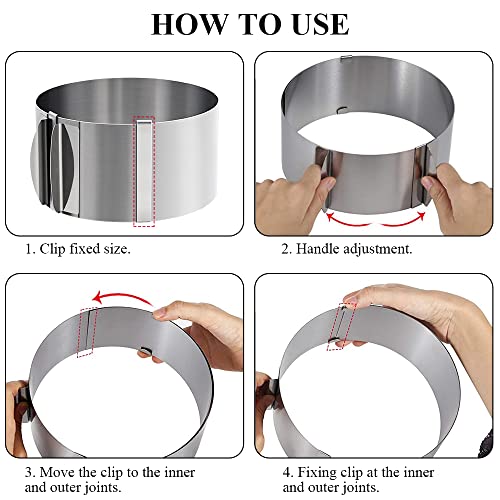 Adjustable Cake Ring, Senbos Stainless Steel Professional Baking Rings With Handle Layer Baking Cake Ring With 3 Cream Scrapers For Birthday Wedding Tier Cake, 3.5 Inch High, Diameter 6 To 12 Inch #TOP3