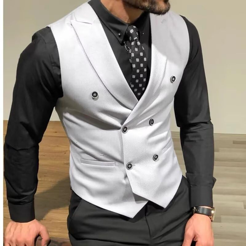 Ceehuteey Mens Double Breasted Vest Shawl Lapel Formal Wasitcoat Slim Fit3