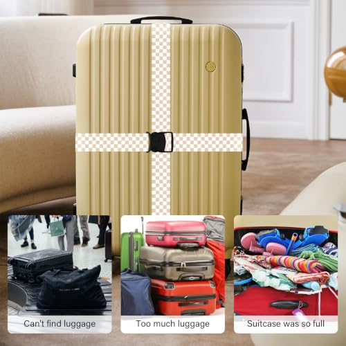 Image of Luggage Straps for Suitcases, Travel Adjustable Belt with Quick Release Buckle, Heavy Duty Nylon Bag Packing Strap, Unique Bright Identifiers Business Travel Accessories (2 Pack) - White Yellow
