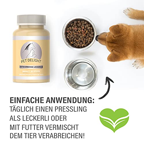 Pet Delight Wurm Leckerlis, das pflanzliche Mittel für Hunde und Katzen als natürliche Wurmkur - Hund + Katz & Vögel - Animal & Dog Dewormer, Wurm (1 Packung)