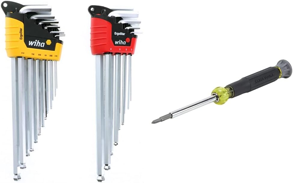 Wiha 66992 MagicRing Ball End Hex L-Key Set In Holders, 22 Piece & Klein Tools 32581 4-in-1 Electronics Screwdriver Set with Precision Machines Bits, 4-Piece