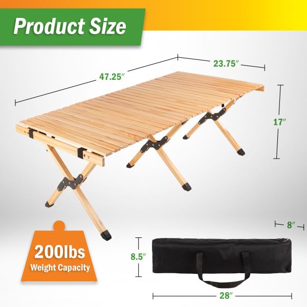 Foldable Camping Table - Mesa Plegable de Camping de 4 pies con Tapa de Madera Natural y Bolsa de Transporte por Wakeman Outdoors miniatura 3