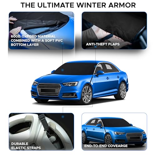 Image of EcoNour Windshield Cover for Ice and Snow | Easy-Install with Adjustable Hooks & Storage Bag | Ice & Snow Protection | Anti-Theft Windshield Covers