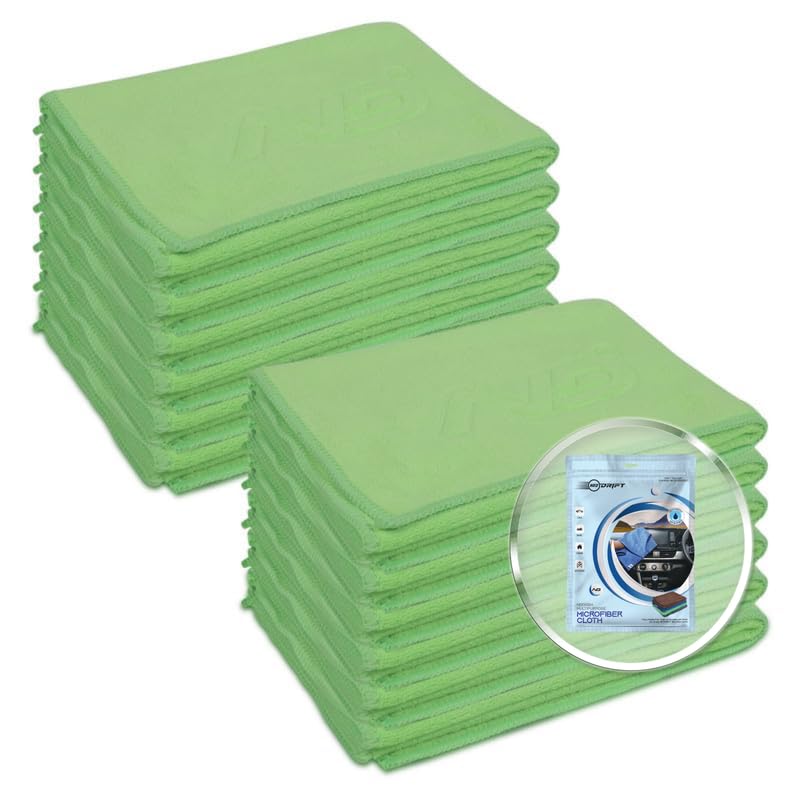 Image of Neodrift '400 GSM' Microfiber Cloth (Size - 40X40 Cm)(Set of 12 PC)(Colour - Green)(Ultra Soft Cleaning Cloth for Car, Bike - Polishing, Detailing, Highly Absorbent)