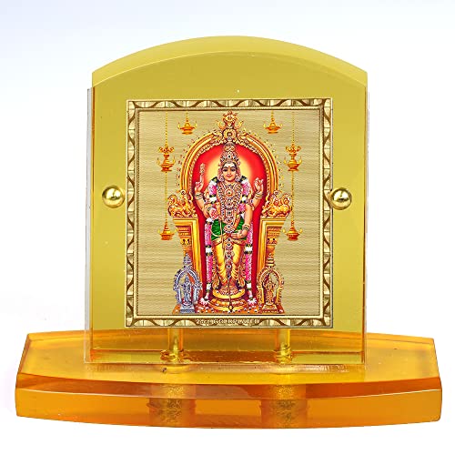 Image of Eknoor 24 Carat Gold Plated Foil on Solid 5MM Thick Acrylic Base Murugan Ji Kartikeya Ji God Idol with Golden Frame