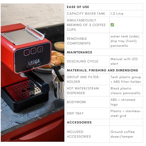 Image of Gaggia Espresso Evolution Red | PID Boiler Temperature Controller | Coffee Machine Made in Italy | Automatic Pre-Brewing | Portafilter 53 mm | Espresso Machine with Pump | American