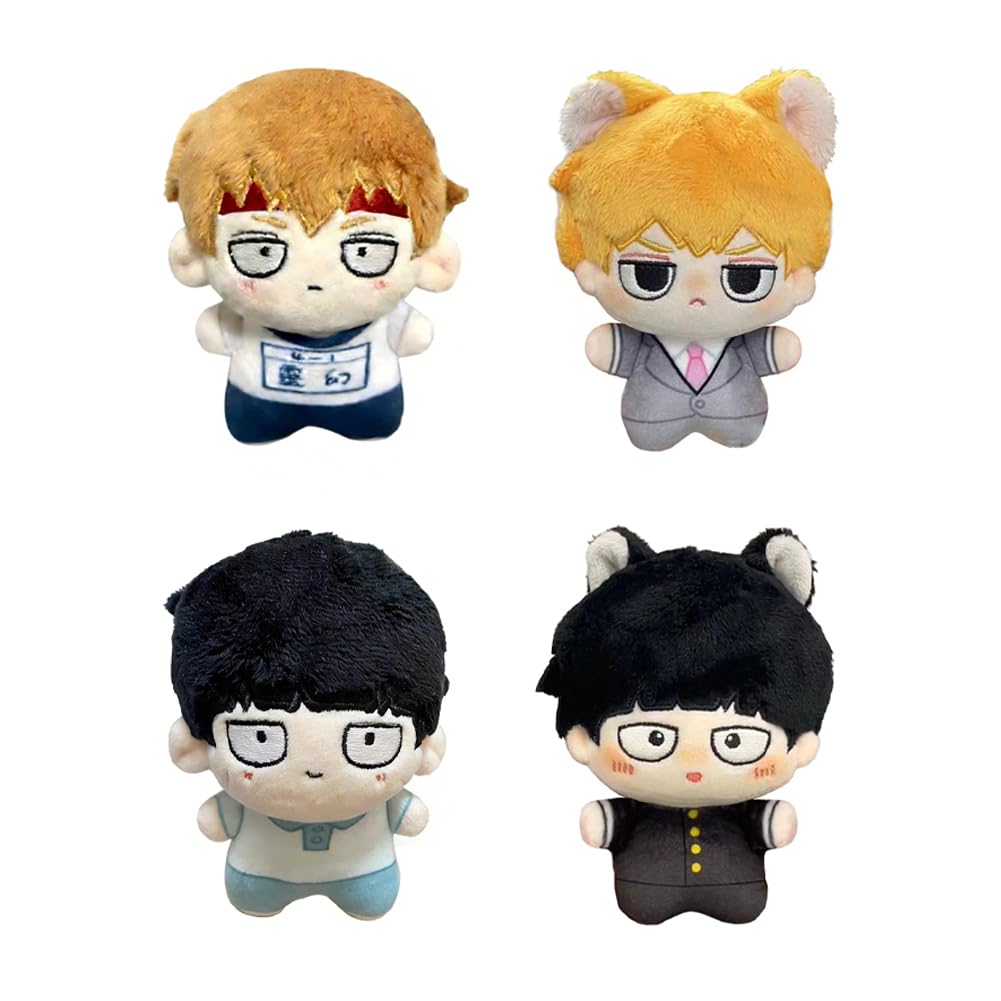 Gooyeh Anime Mob Plush Kageyama Shigeo Figure Stuffed Reigen Arataka Pillow 10cm Cartoon Keychain Colletion Backpack Decoration for Fans 4PCS