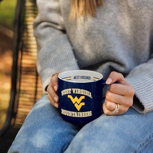 Image of Logo Brands NCAA West Virginia Mountaineers 15 oz Stripe Coffee Mug - Vintage Team Logo, Inside Print & Stripes, Microwave & Dishwasher Safe- Great Gift For Fans & Alumni