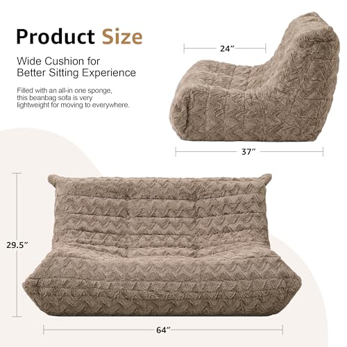 Image of Hobestluk Large Bean Bag Chair Faux Fur BeanBag Couch for Living Room | Brown Chevron, Loveseat,Ergonomic Design,Memory Foam,Anti-slip Bottom,No Assembly Required,Decorative Style for Living Room
