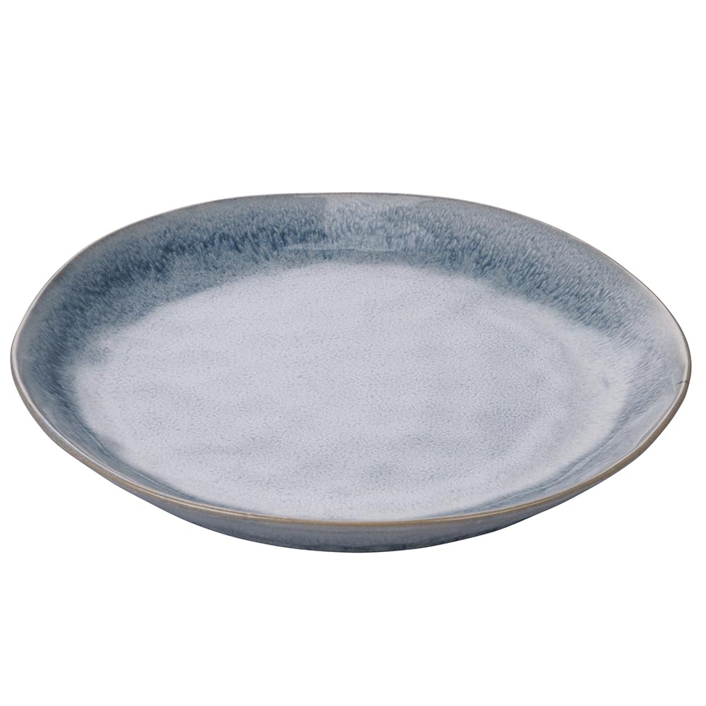 Lot de 6 assiettes plates en grès, bleu ciel bord marron, The Market E