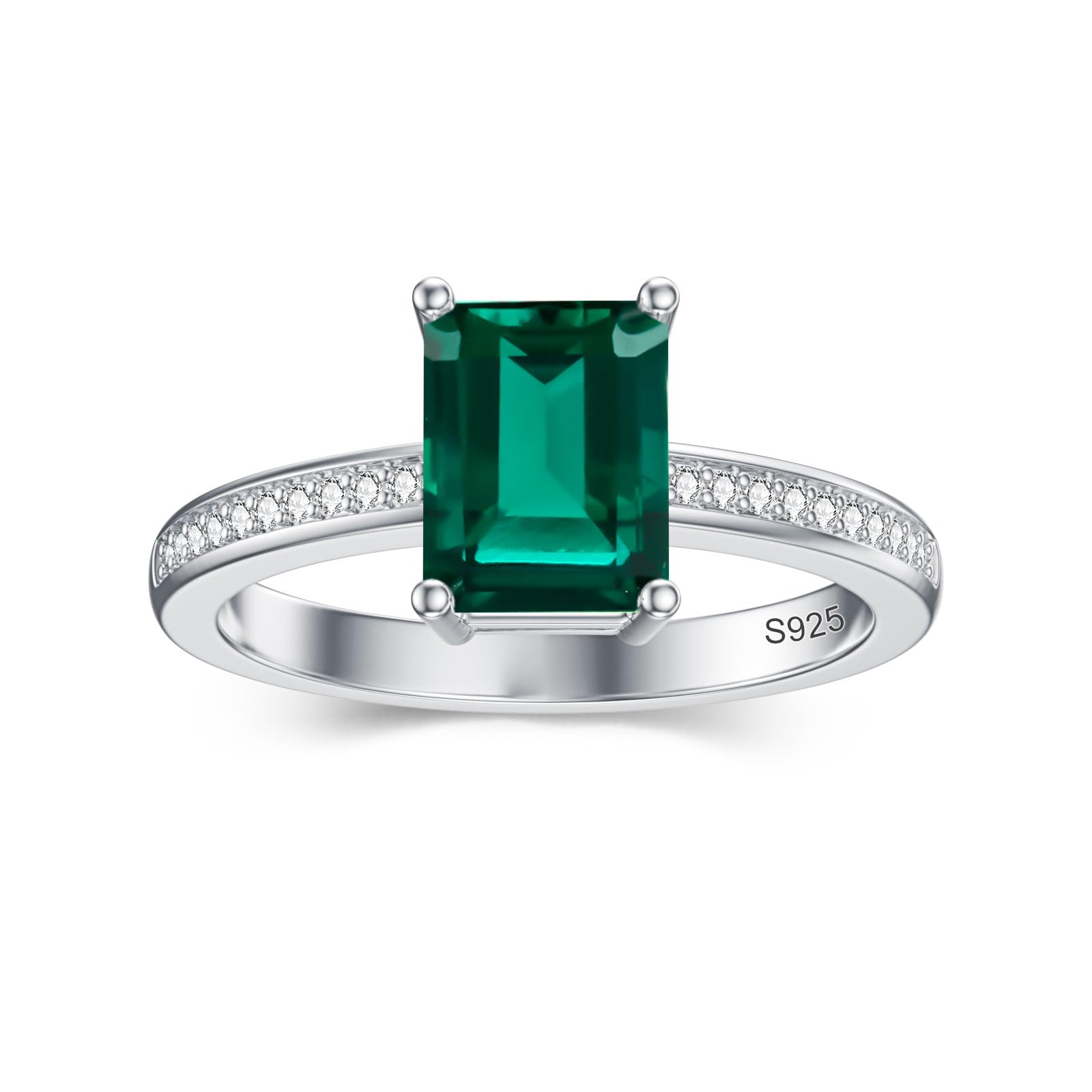 925 Sterling Silber 8mm*6mm Smaragd Schneiden Amethyst Riings/Smaragd Ringe Solitär Engagement Ring für Frauen