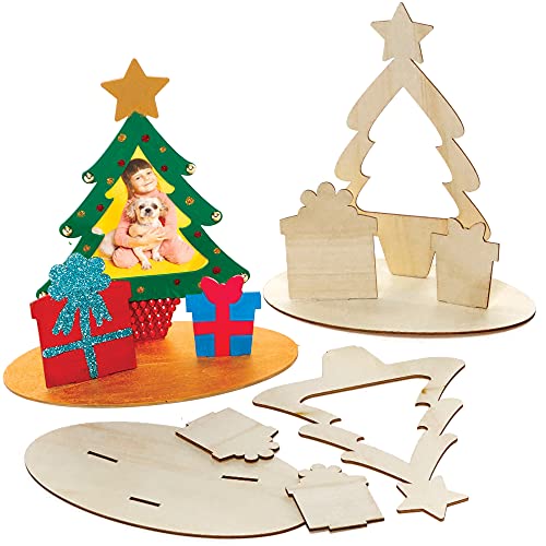 Baker Ross FC115 Cadres Photo en Bois de Noël - Lot de 4, Cadre Photo pour Enfants, Decoration Bois à Décorer, Bois a Peindre Enfant, Noel Enfant, Activites...