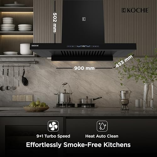 Image of KOCHE STARK 90 BLDC Chimney for Kitchen 90cm | 1500 m /hr Powerful Suction | Gesture & Touch Control | Auto Clean Filterless | 9+1 Turbo Speeds | Low Noise | 12 Years Warranty