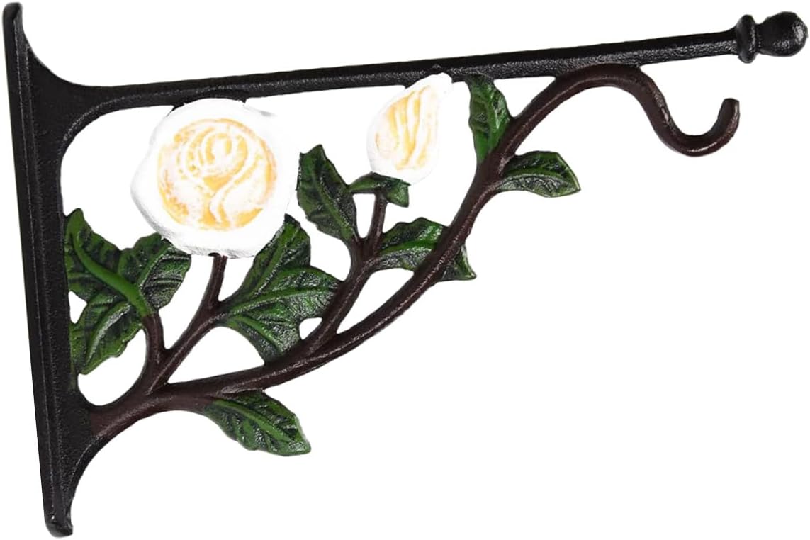 Cast Iron Rose Pattern Flowerpot Hanger Wall-Mounted Basket Hook for Indoor Outdoor Garden Hanging Plant Hook Bird Feeder Lantern Holder Sturdy