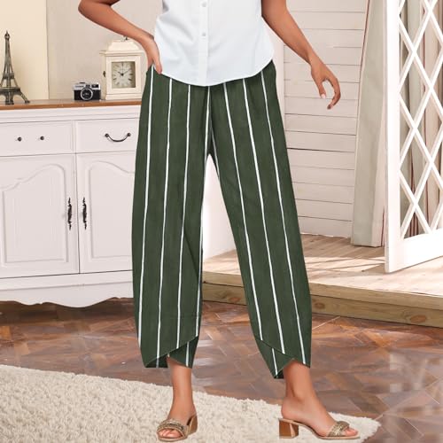 Women's Cotton Gauze Pants Linen Cropped Pants Capris Summer Loose Elastic Waist Trouser with Pockets3