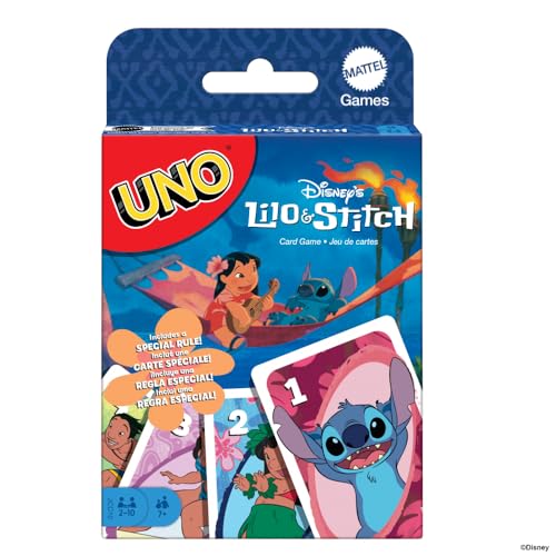 Mattel Games UNO Disneys Lilo and Stitch Card Game for Kids Adults & Family with Deck & Special Rule Inspired by the Movie