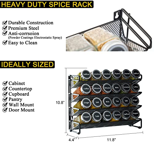 Image of SpaceAid Spice Rack Organizer with 24 Spice Jars, 386 Spice Labels, Chalk Marker and Funnel Set for Cabinet, Countertop, Pantry, Cupboard or Door & Wall Mount -24 Jars, 11.8 inch W x 10.8 inch H, Black