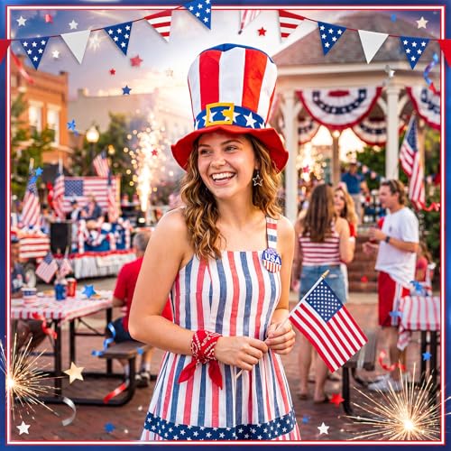 Image of Shyyween 12 /24 Pcs American Flag Plastic Hats Patriotic 4th of July Cowboy Hats White Blue Red Caps for Independence Day