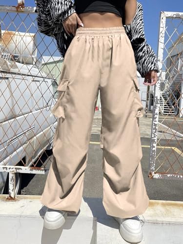Image of GRECIILOOKS Women's Cargo Pants|Trousers |High Waist Cotton Trouser |Flared Parachute Pants with Side Pockets | Cargo Pant|Elegant for College & Events