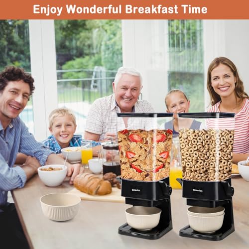 Qozzix Cereal Dispenser Countertop with Cereal Bowls,16 Labels & Pen, Cereal Containers Storage, Candy Dispenser, Dry Food Dispenser For Pantry - Not Easy to Crush Food (Black, 2 Pack) - Thumbnail 2