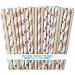 Outside the Box Papers Peach Stripe, Chevron and Polka Dot Paper Straws 7.75 Inches 75 Pack Peach, White