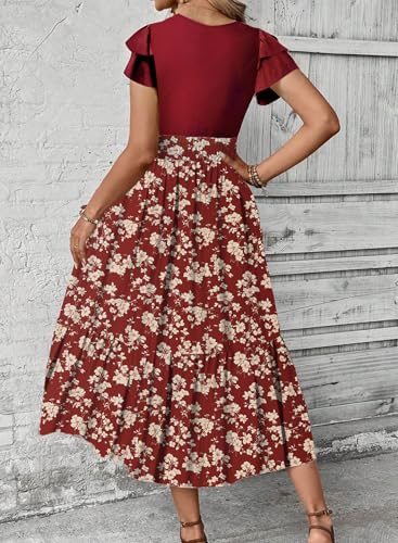Image of Dokotoo Women's 2026 Summer Dress Short Sleeve Crew Neck Casual Floral Print Long Flowy Dresses Maxi Dresses