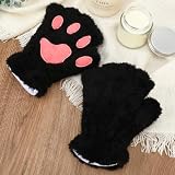 COMNICO Katzenpfoten Handschuhe Weiche Plüsch fingerlose Katzenfäustlinge Cartoon Tier Katze Krallen Winterhandschuhe Halloween Weihnachten Cosplay Kostümzubehör (Schwarz)
