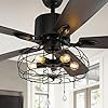 Bella depot 52 industrial ceiling fan farmhouse caged chandelier fan with light remote vintage rustic indoor fandelier with silent motor for dining living room bedroom porch outdoor coffee  urban country home decor