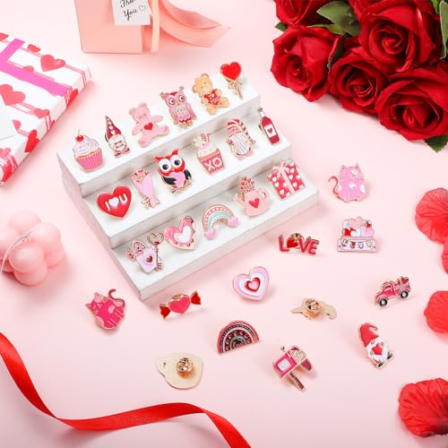 Image of Giegxin 40 Pcs Valentines Day Enamel Pins for Women Pink Backpack Brooch Cute Heart Rose Gnome Love Cupid Lip Bear Lapel Pins Valentines Day Gifts