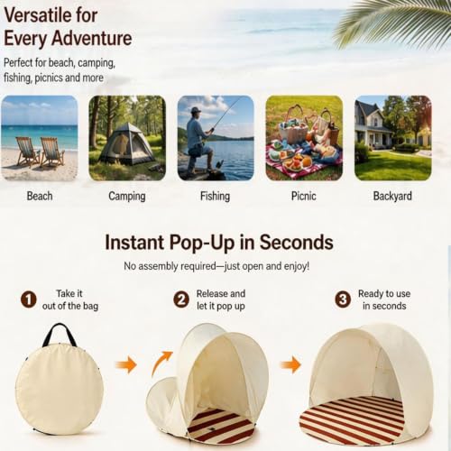 Toldo de playa portátil, refugio plegable de camping con protección UV e impermeable 7