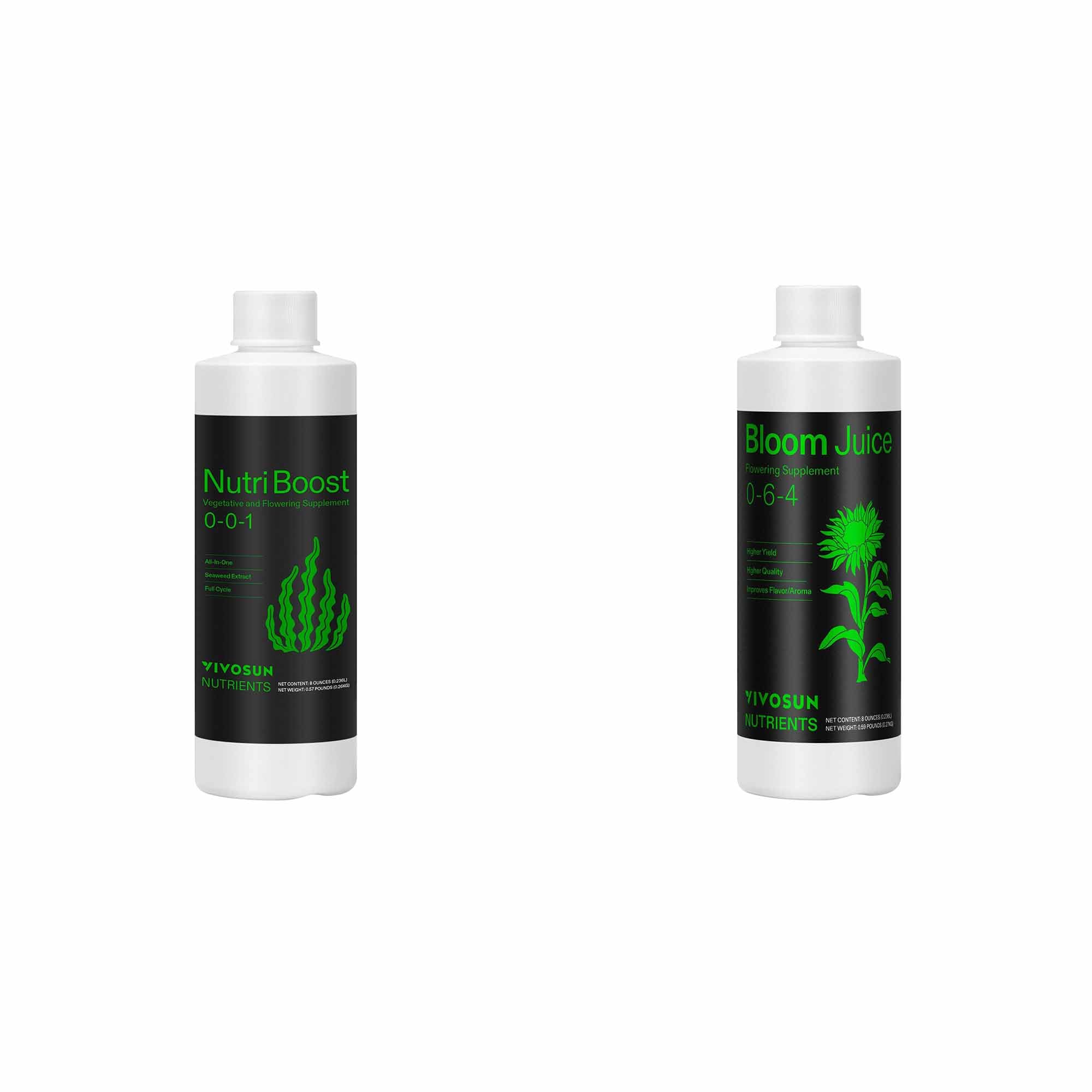 NutriBoost (0-0-1) and Bloom Juice (0-6-4), Flowering Supplement Liquid Fertilizer for Flowering Stage, Concentrated Plant Food for All Flowering Plants, 8 Ounces