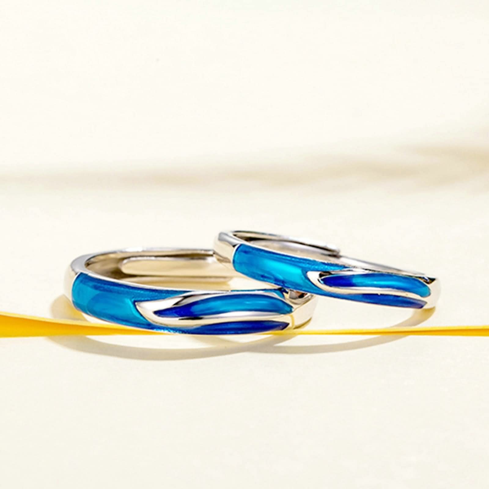 Eheringe Paar Set, zierliche Sterling Silber Ringe Blau Emaille Silber Blau verstellbar