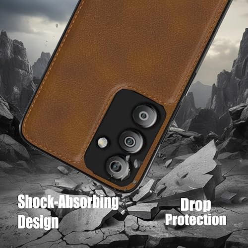 Image of Leather Case for Samsung Galaxy A14 Premium Protective Stylish Slim Cover with Shockproof Raised Edges Brown