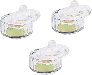 FRCOLOR 3 Peças Copo De Cristal Para Arte Em Unhas Mini Cristais Transparentes Copos Vitroleros Para Mini Tigela De Vidro Monômero Com Tampa Prato De Vidro Dappen Tigela De Pó De Manicure