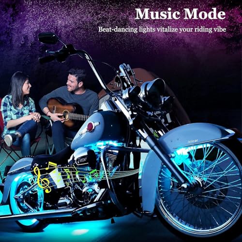 Image of Motorcycle LED Underglow Kit, icicar 20Pcs APP /RF Control Multicolor Motorcycle LED Light Kit with Brake Turn Signal, IP68 Waterproof & Music Sync Ambient Light for Motorcycles