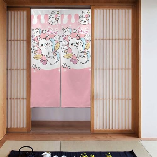 のれん ちいかわ モモンガ 暖簾 カーテン 遮光 目隠し 間仕切り 柔らかい おしゃれ 断熱 和室 洋室 出入り口 玄関 洗面所 飲食店 キッチン プレゼント 新築祝い 洗濯可 幅86cm丈143cm