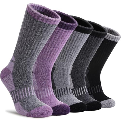 Image of DYW Womens Merino Wool Hiking Socks Thermal Warm Winter Boot Crew Socks Cushion Work Walking Gift Socks 5 Pairs